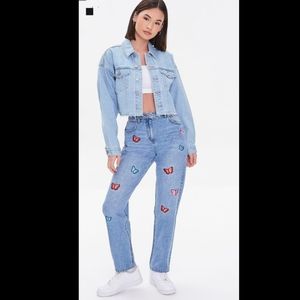 FOREVER 21 Relaxed Butterfly Patch Jeans